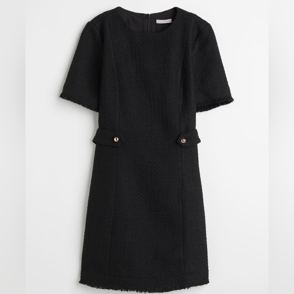Black and Gold Tweed Style Bouclé Dress
